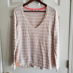Vineyard Vines Womens Side Seam Pop Stripe V-Neck Long Sleeve Sweater in M